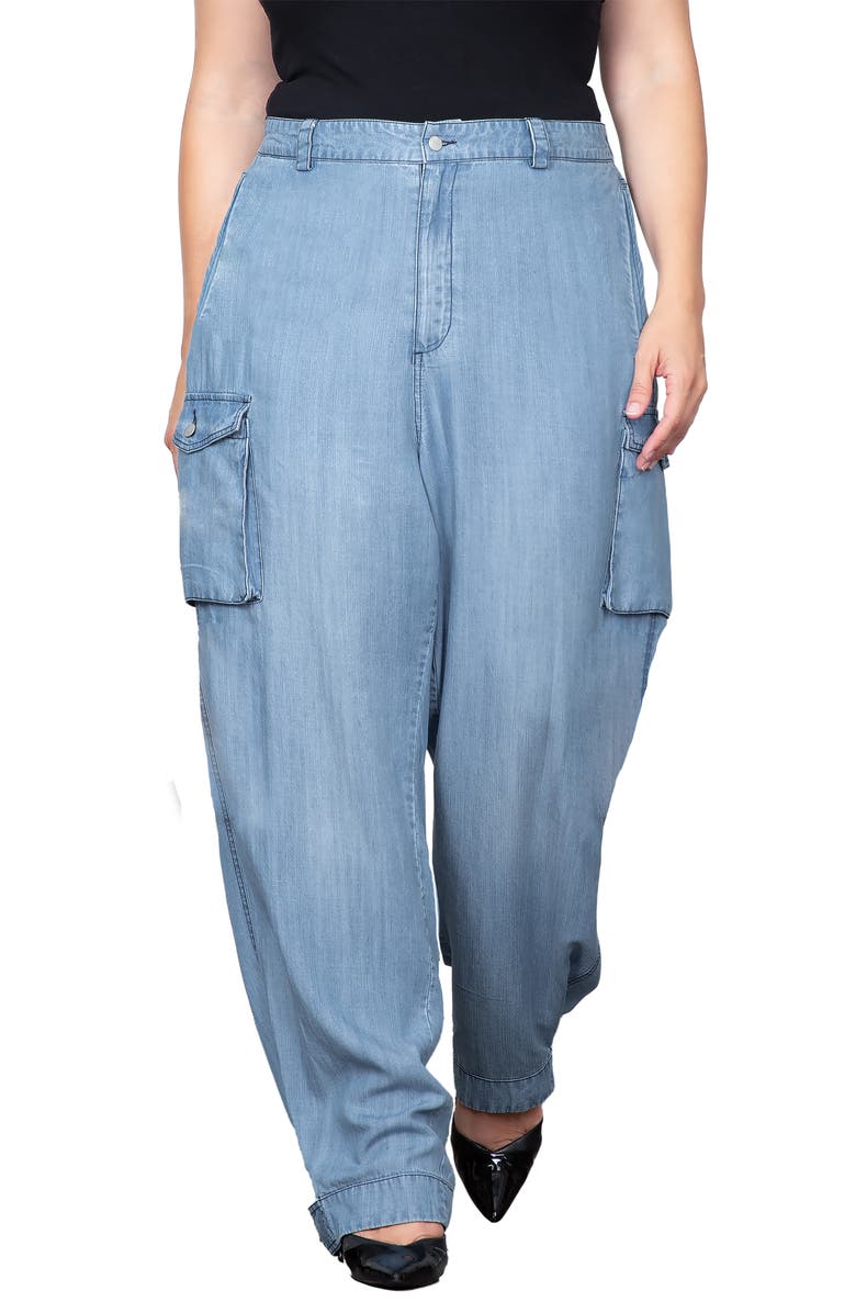 Standards & Practices High Waist Chambray Cargo Pants, Main, color, Bleach Blue