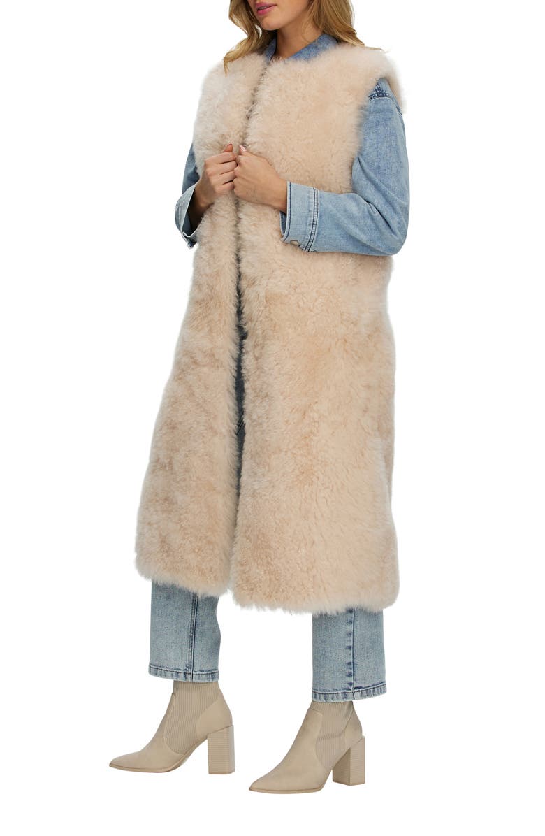 GORSKI Genuine Shearling Collarless Long Vest, Alternate, color, Light Beige