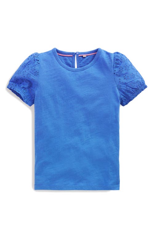 Shop Mini Boden Kids' Embroidered Eyelet Accent Cotton Top In Peacock Plume Blue