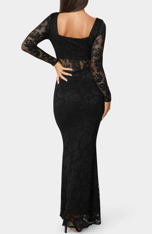 Bebe Illusion Panel Long Sleeve Lace Maxi Dress In Black