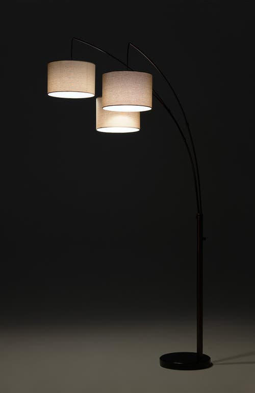 Brightech Trilage 84" Adjustable Tall Led Floor Lamp With 3 Fabric Drum Shades, Bulbs Included In Brown