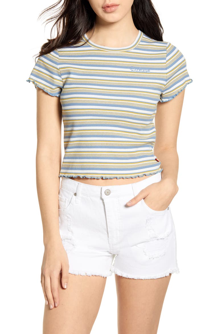 Stripe Ribbed Crop T-Shirt, Main, color, CHAMBRAY STRIPE