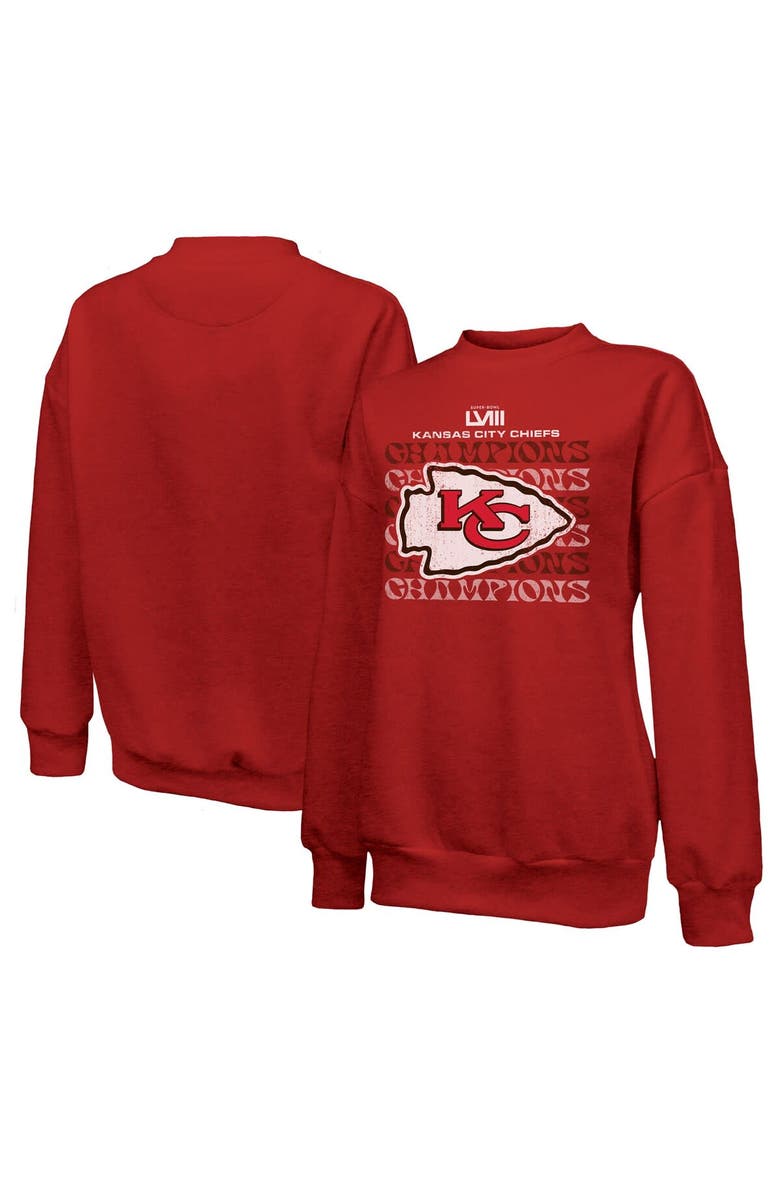 Majestic Threads Women's Majestic Threads  Red Kansas City Chiefs Super Bowl LVIII Champions Retro Repeat Pullover Sweatshirt, Alternate, color, 