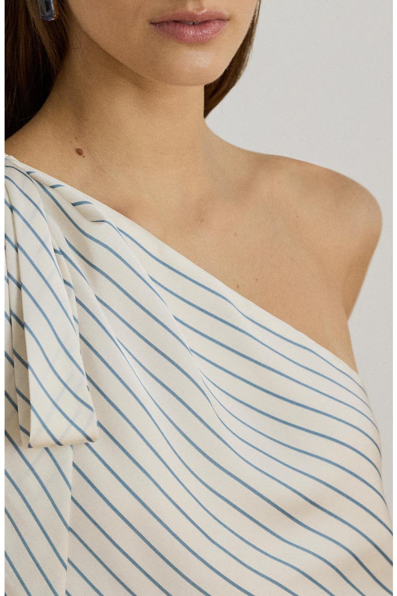 Stripe One-Shoulder Twill Top, Alternate, color, CREAM/ BLUE