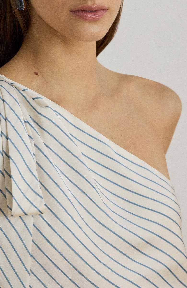 Lauren Ralph Lauren Stripe One-Shoulder Twill Top, Alternate, color, Cream/ Blue