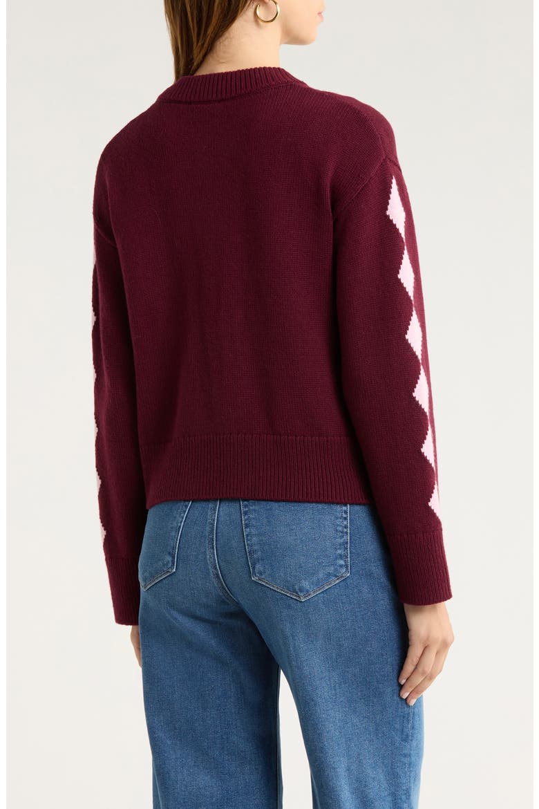 Mavie Intarsia Floral Cardigan, Alternate, color, GARNET DAISY