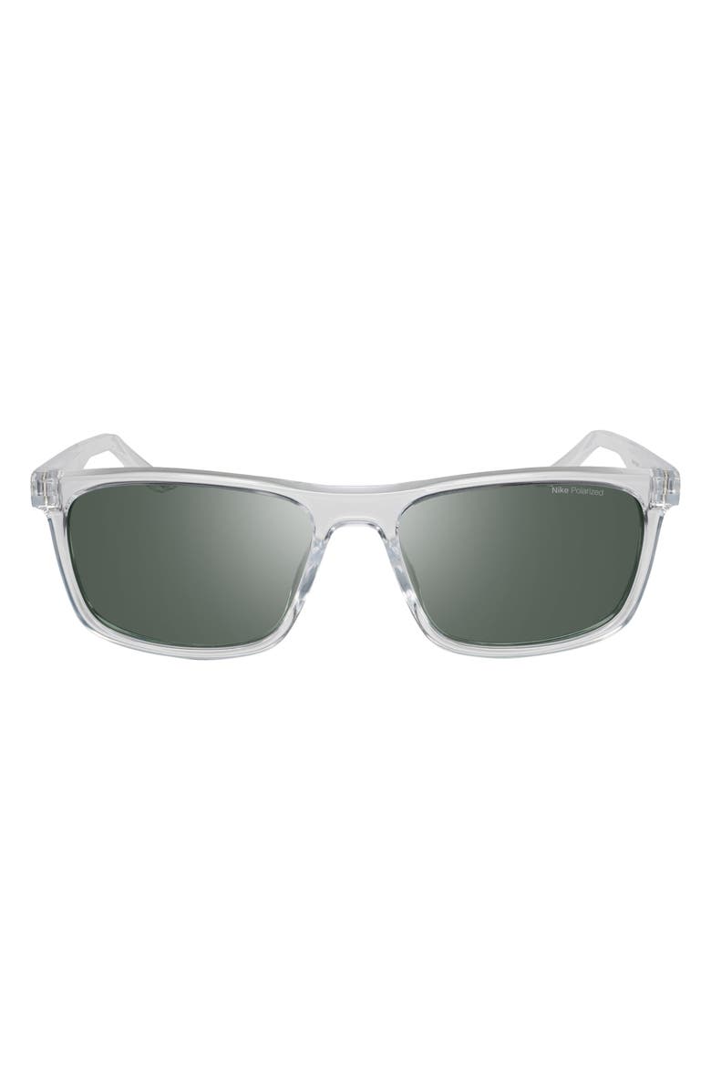 Nike Embar 56mm Polarized Square Sunglasses, Alternate, color, Clear / Polar Green