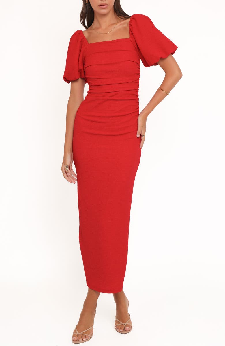 Petal & Pup Cary Ruched Sheath Dress, Main, color, Red