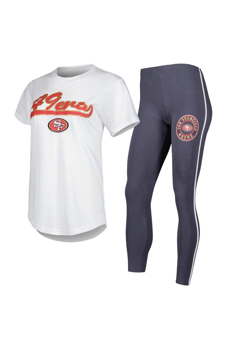 CONCEPTS SPORT Women's Concepts Sport White/Charcoal San Francisco 49ers Sonata T-Shirt & Leggings Sleep Set, Main, color, White