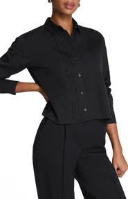 SPANX® Pintuck Crop Cotton Poplin Button-Up Shirt