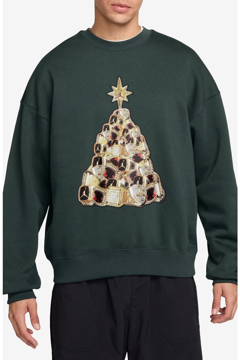 Holiday Tree Graphic Sweatshirt, Main, color, MIDNIGHT GREEN/ BLACK