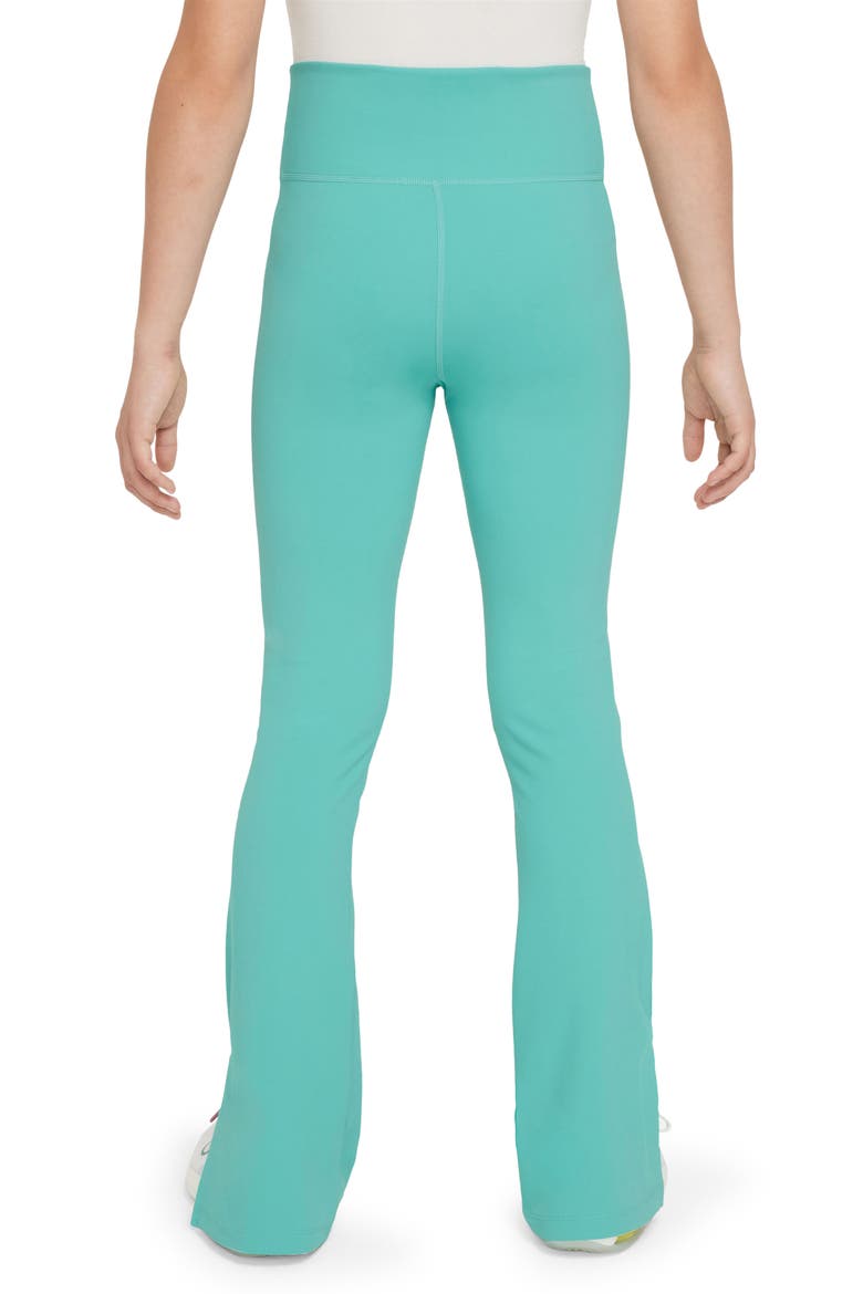 Kids' Nike One Dri-FIT Flare Leggings, Alternate, color, GREEN FROST/ WHITE