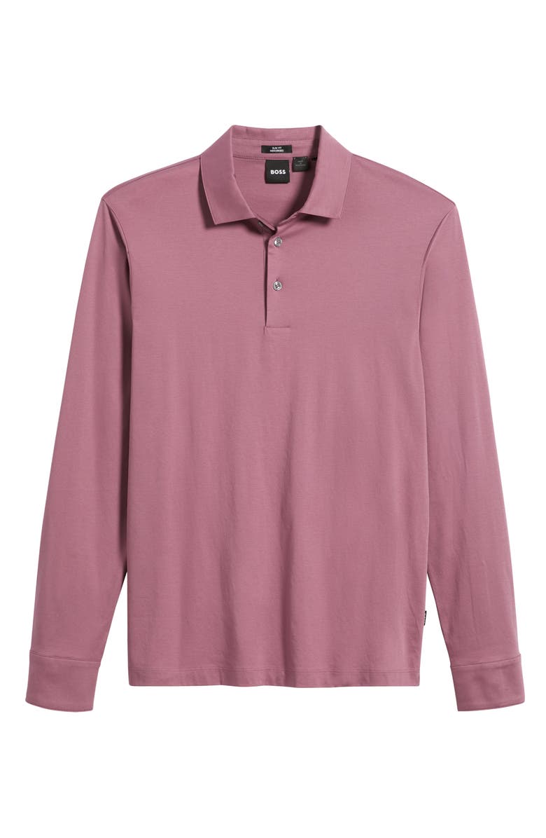 BOSS Pleins Long Sleeve Polo, Alternate, color, Bright Purple