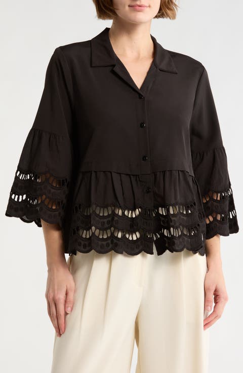Button Front Open Lace Detail Top