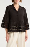 Forgotten Grace Button Front Open Lace Detail Top
