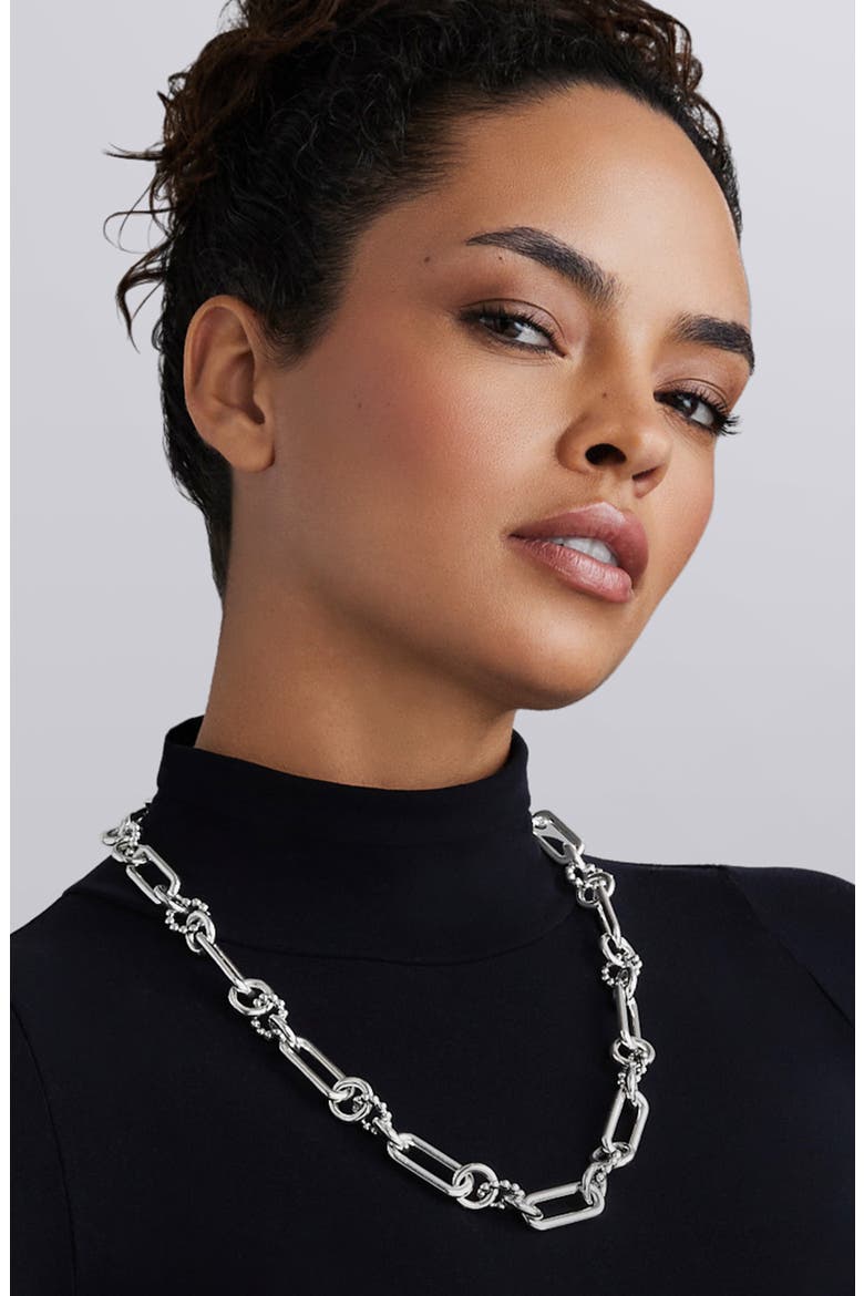 Large Sterling Silver Caviar Link Necklace, Alternate, color, SILVER