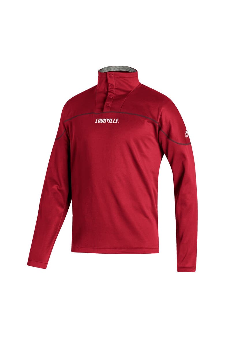 Men's adidas Red Louisville Cardinals AEROREADY Knit Quarter-Snap Jacket, Alternate, color, Red