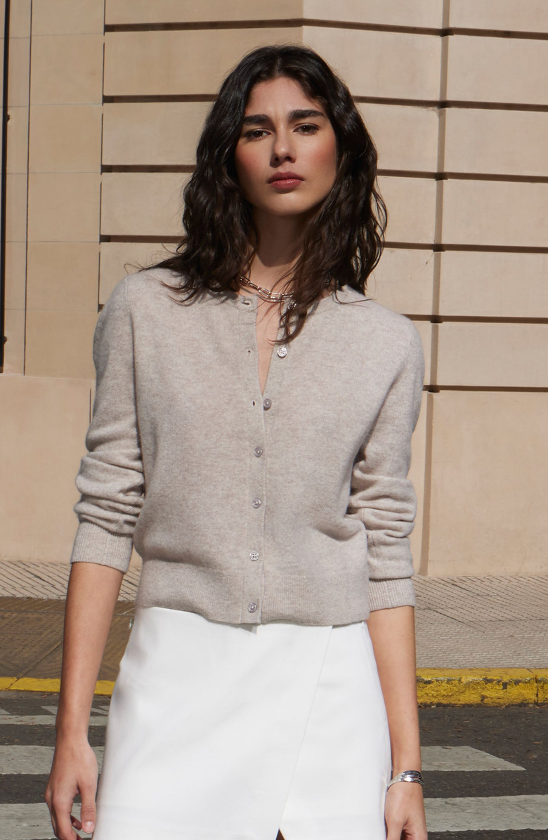 Italic Sadie Cashmere Crew Cardigan, Alternate, color, Oatmeal