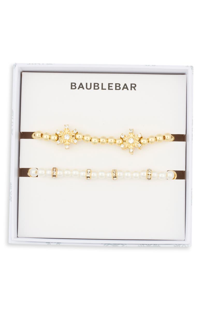 BaubleBar Snowflake & Pearl Set of 2 Bracelets, Main, color, Clear