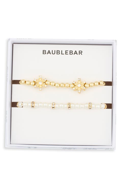 Snowflake & Pearl Set of 2 Bracelets