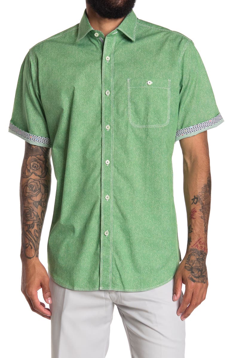 Bugatchi Short Sleeve Classic Fit Woven Shirt, Main, color, 