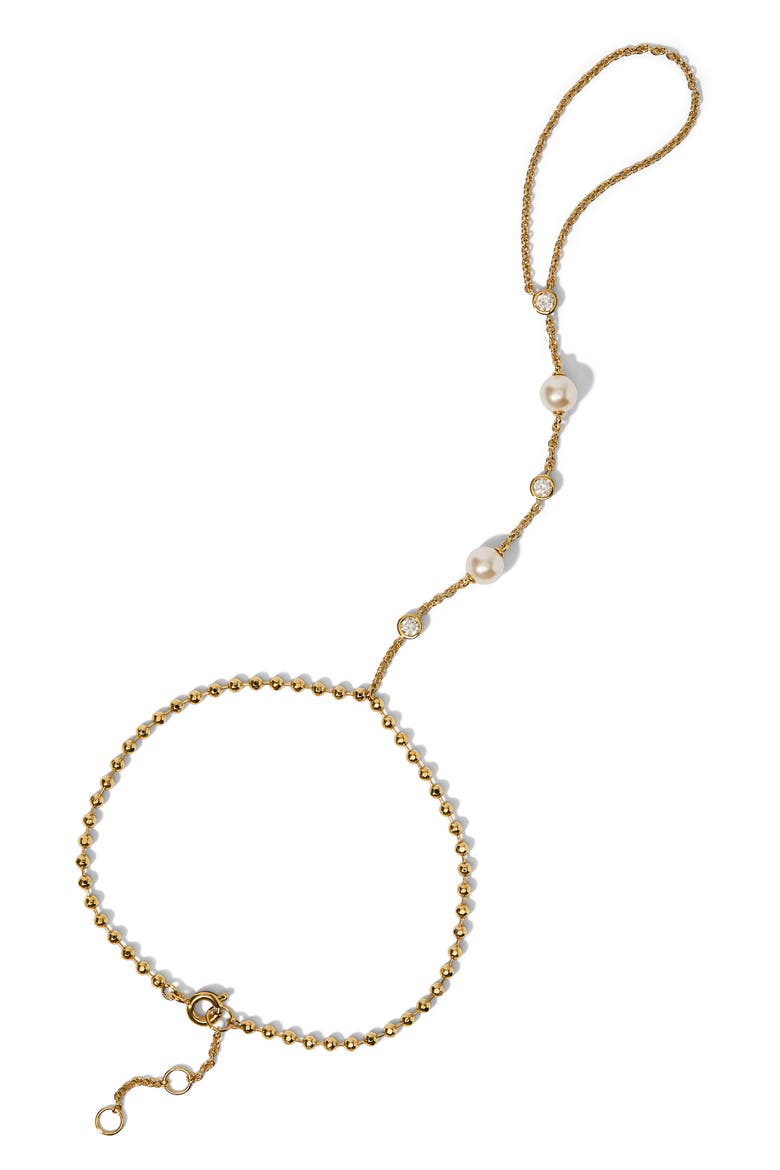 Esme Faux Pearl Hand Chain, Main, color, GOLD