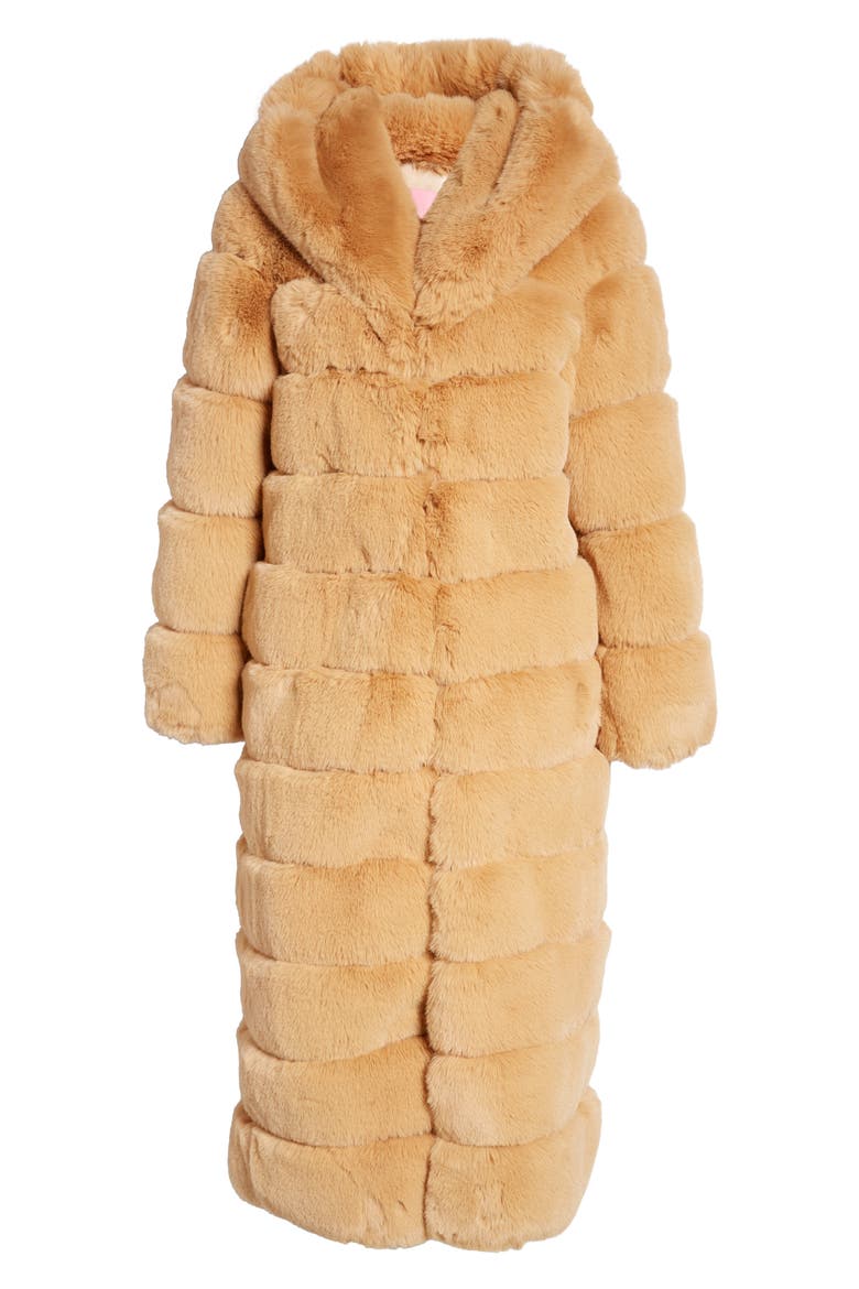 Hooded Faux Fur Coat, Alternate, color, CAMEL
