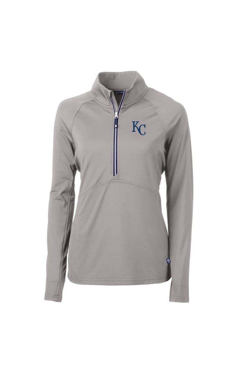 Cutter & Buck Women's Cutter & Buck Gray Kansas City Royals Adapt Eco Knit Stretch Half-Zip Pullover Top, Main, color, 