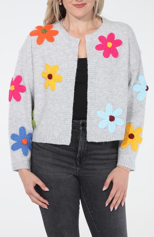 Rain And Rose Flower Pop Cardigan In Gray