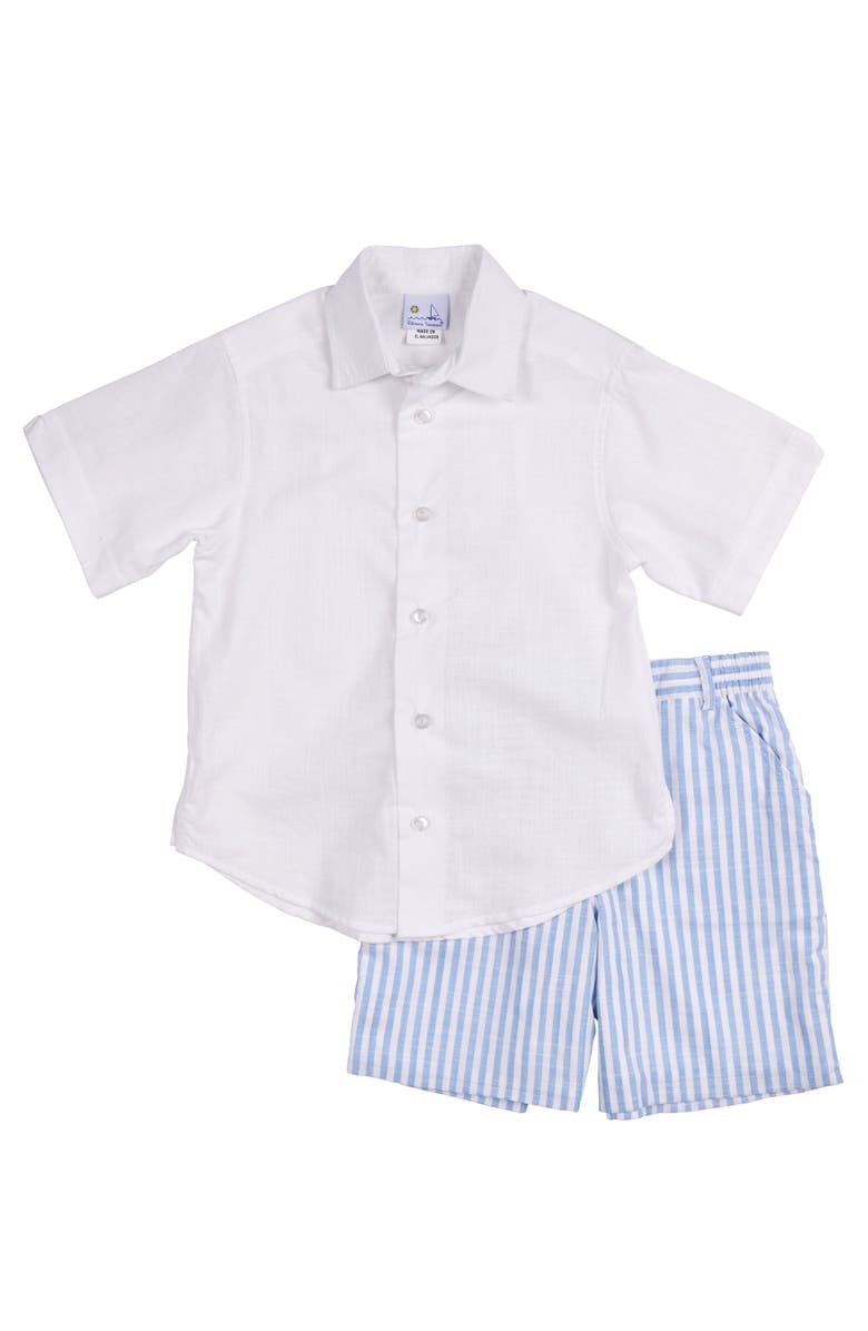 Florence Eiseman Stripe Linen Look Short, Alternate, color, Light Blue / White