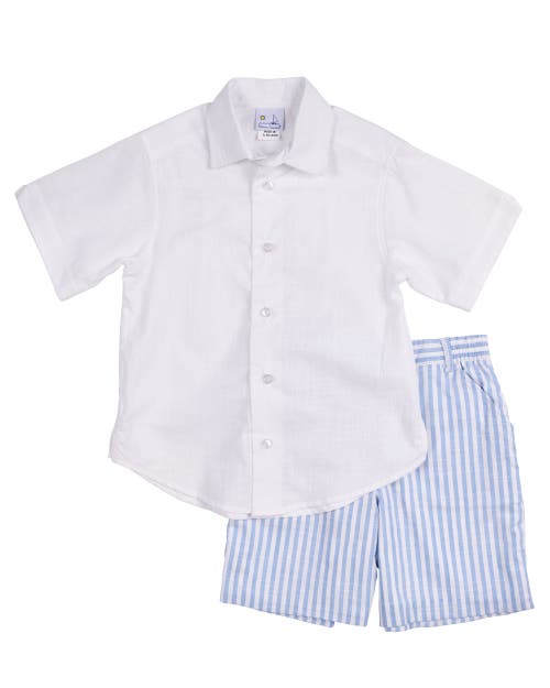 Florence Eiseman Stripe Linen Look Short In Blue