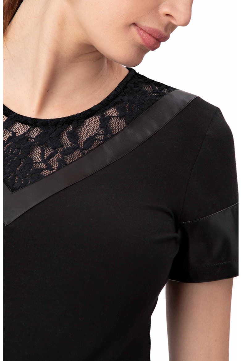 Lace & Faux Leather Detail Maternity Dress, Alternate, color, BLACK