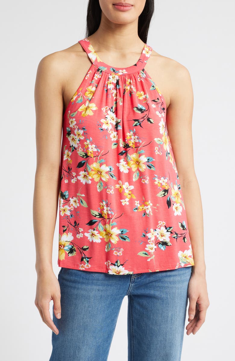 Loveappella Floral Knit Tank, Main, color, Coral