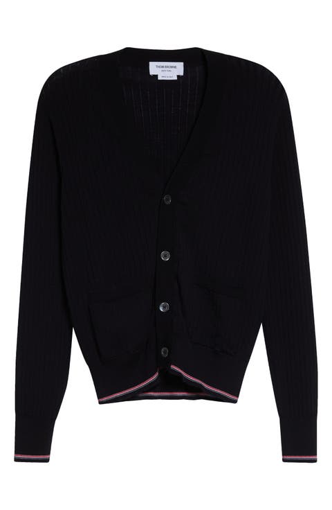 Rib Stitch Stretch Wool V-Neck Cardigan