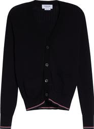 Thom Browne Rib Stitch Stretch Wool V-Neck Cardigan