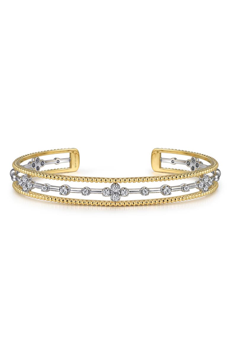 Gabriel & Co. Bujukan Two-Tone Floating Diamond Cuff Bracelet, Main, color, Two Tone