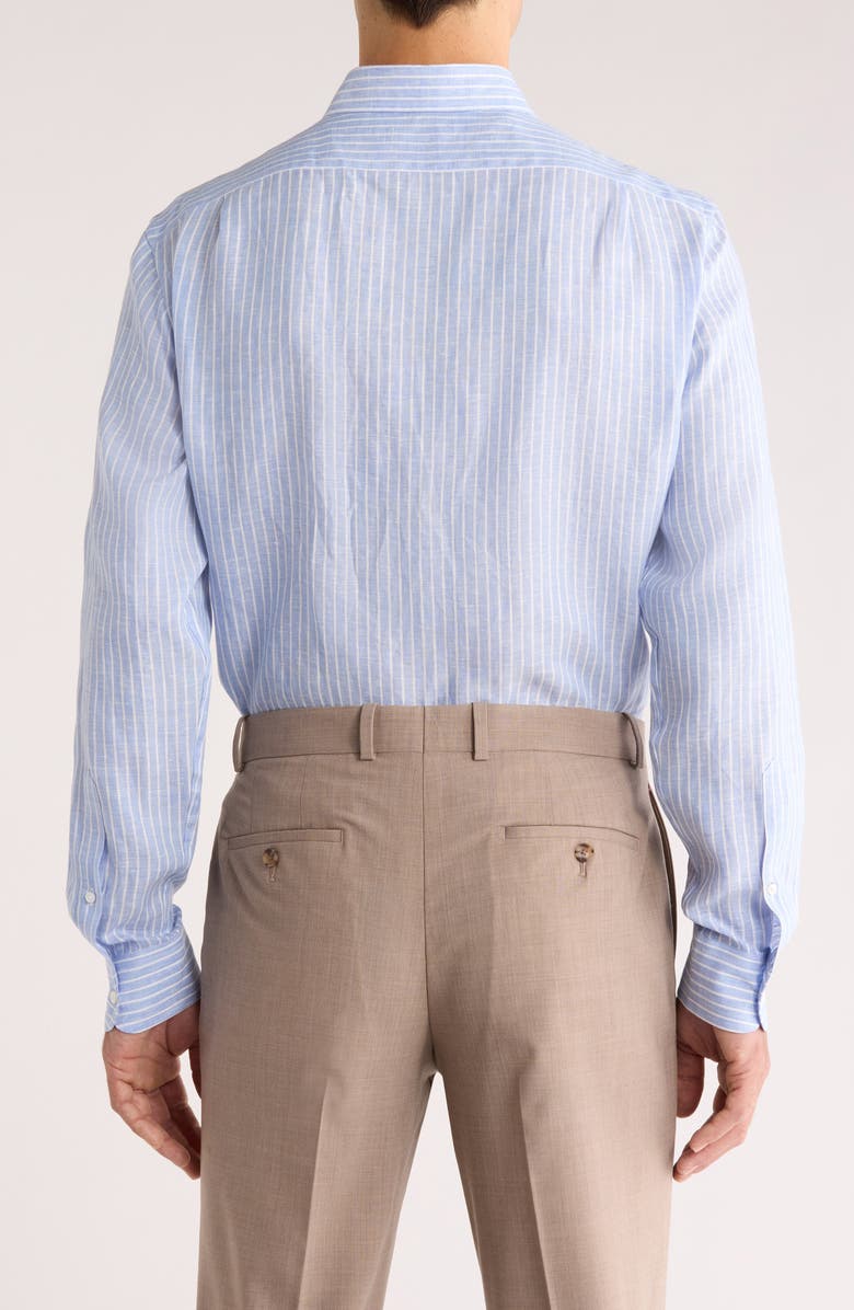 Ralph Lauren Purple Label Tattersall Stripe Linen Button-Up Shirt, Alternate, color, Blue Multi/ White