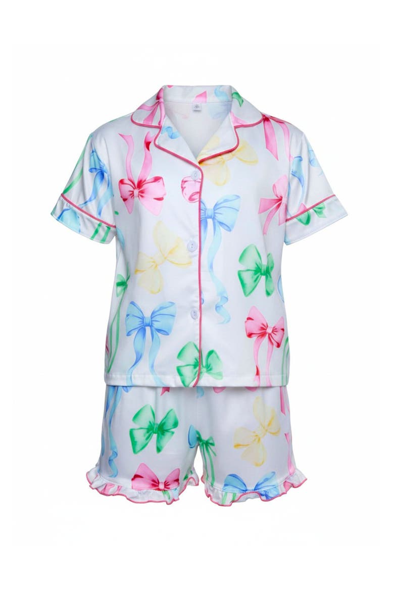 Playful Bow Print Cotton Pajama Short Set, Main, color, White
