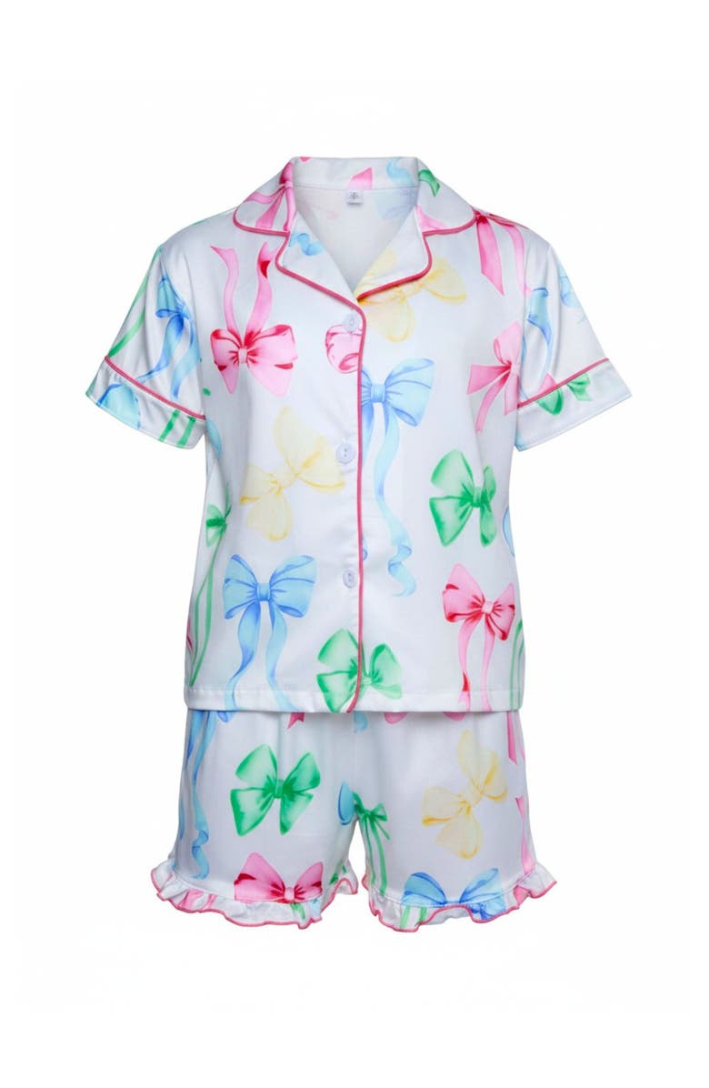 Mia Belle Girls Playful Bow Print Cotton Pajama Short Set, Main, color, White