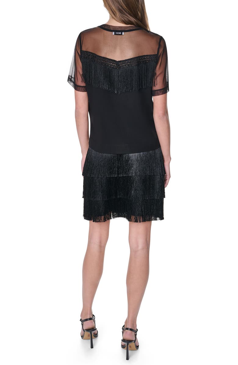 DKNY Fringe Detail Cotton Blend Mesh Top, Alternate, color, Black