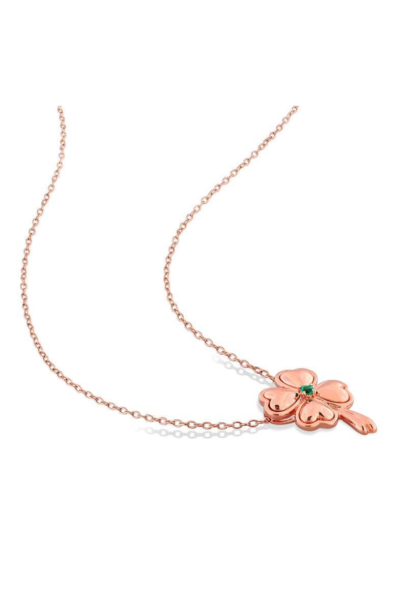 Julianna B. Lab-Created Emerald Clover Leaf Necklace Rose Plated, Alternate, color, Created Emerald