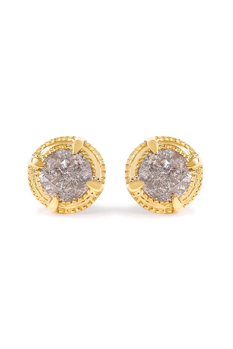 .925 Sterling Silver Diamond Solitaire Milgrain Stud Earrings, Main, color, Yellow