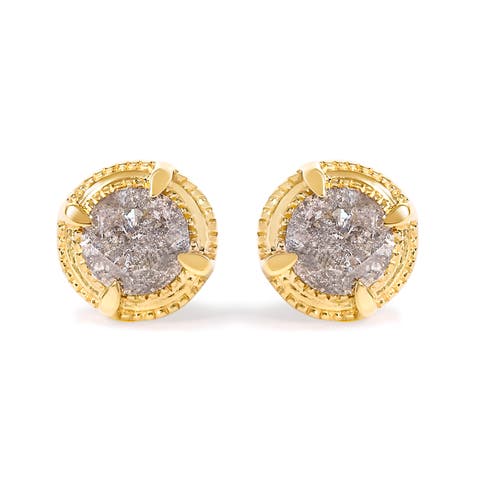 .925 Sterling Silver Diamond Solitaire Milgrain Stud Earrings