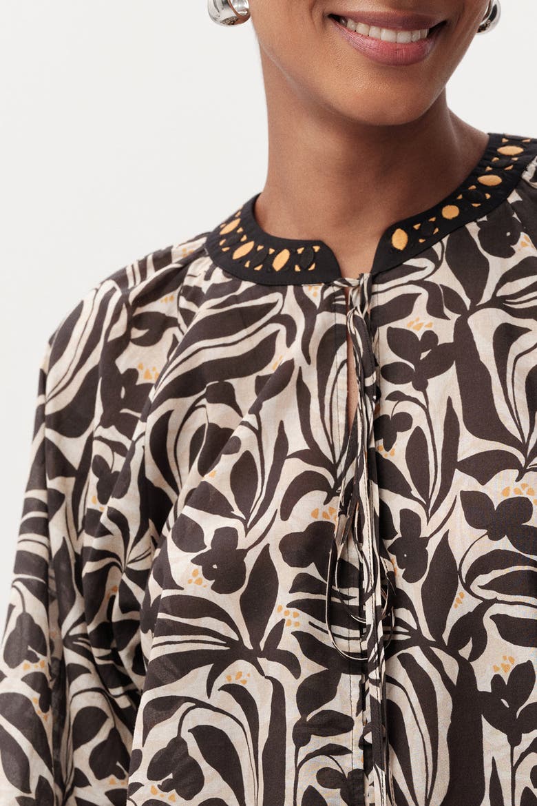 Bernadina Long Sleeve Blouse, Alternate, color, Brown and Cream