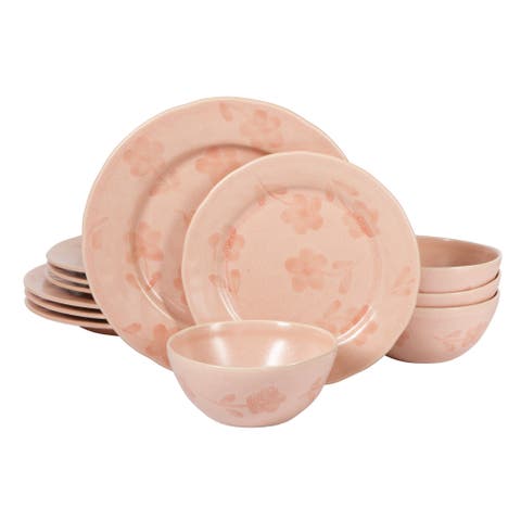 Porto Petals 12 Piece Plates and Bowls Hand Painted Floral Dinnerware Set