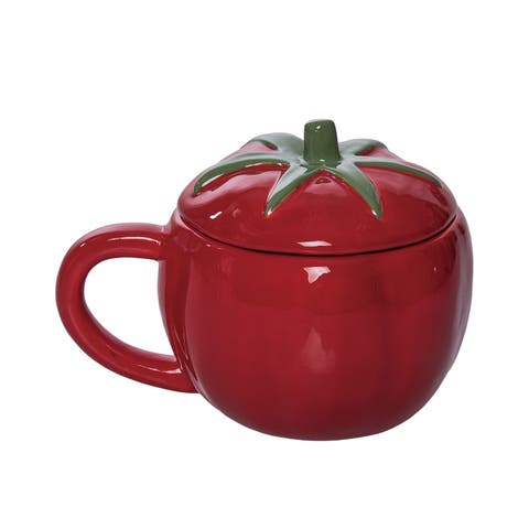 Dolomite 10 Oz Tomato Mug with Lid Red and Green for Spring Serving and Entertaining