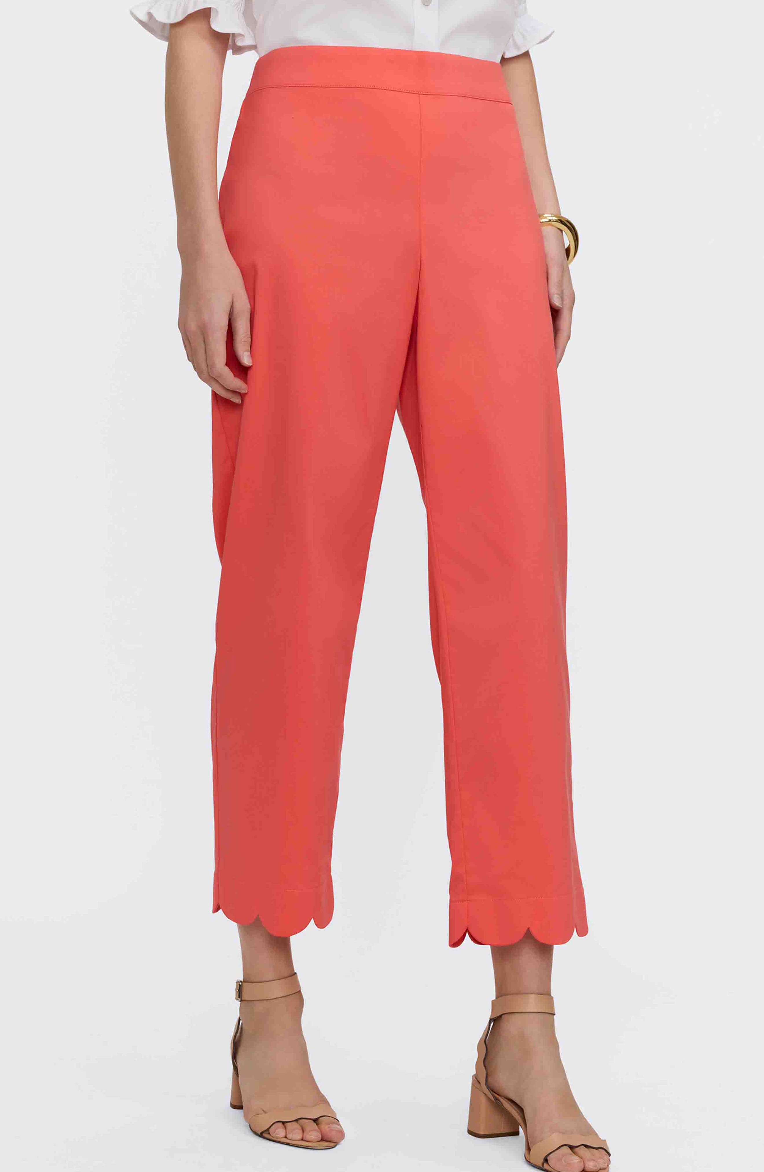 Foxcroft Elaine Scallop Hem Cotton Blend Crop Pants In Orange