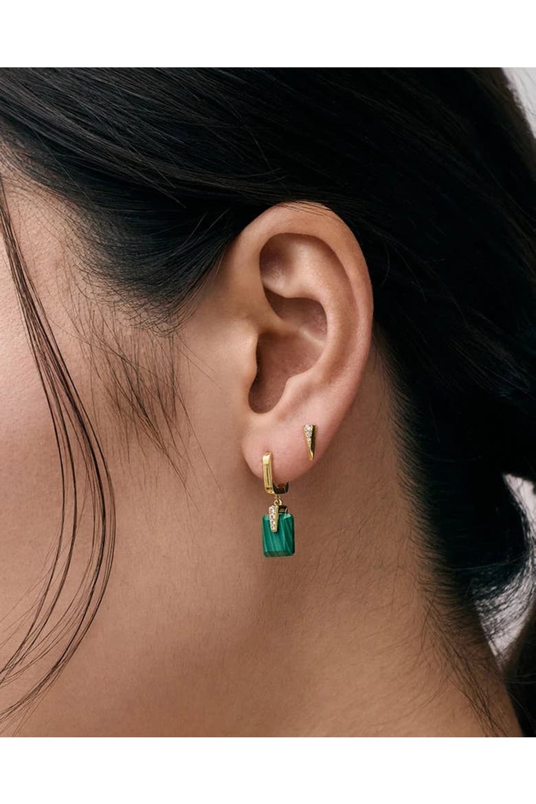 Gold Deco Malachite Drop Huggies Earrings, Alternate, color, Malachite