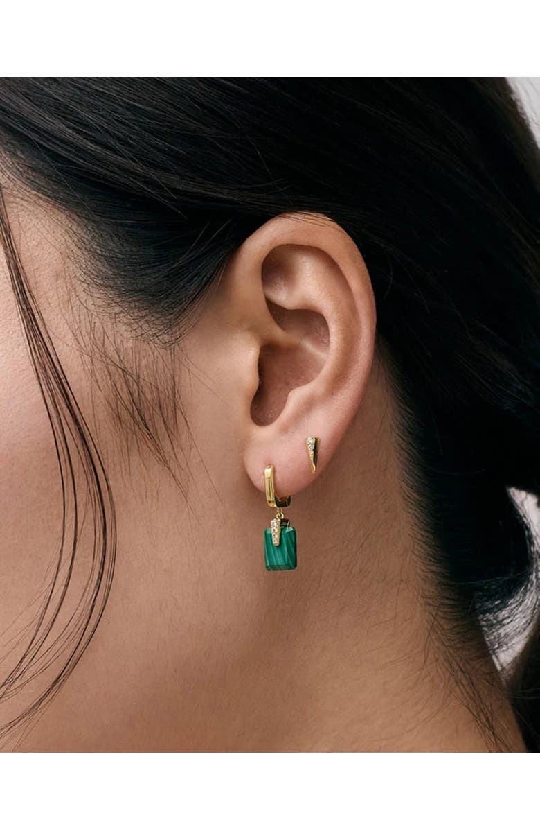 Astley Clarke Gold Deco Malachite Drop Huggies Earrings, Alternate, color, Malachite