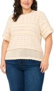 CeCe Multi Stitch Pointelle Knit Cotton Sweater
